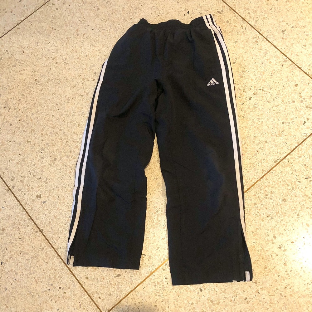 Black Adidas Boy's Pants with White Stripe Size S